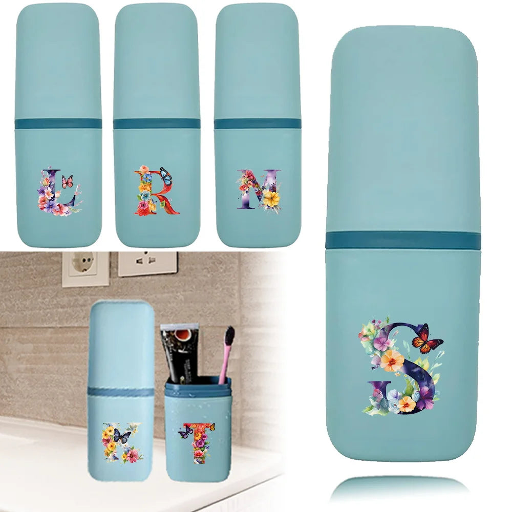 boite rangement salle bain brosse dents peigne motif papillon bleu