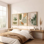 tableaux abstraits nature morte moderne botanique minimaliste vert beige orange rose blanc