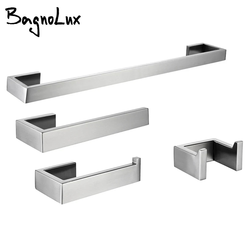 porte serviettes moderne acier inoxydable brossé argenté fixé vis ensemble quincaillerie salle bains métal
