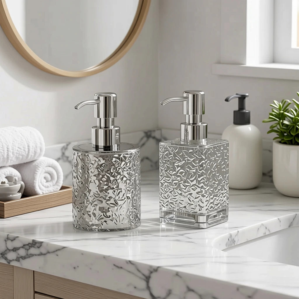 distributeur savon liquide transparent texture ondulée moderne salle bain cuisine rechargeable pump bouchon