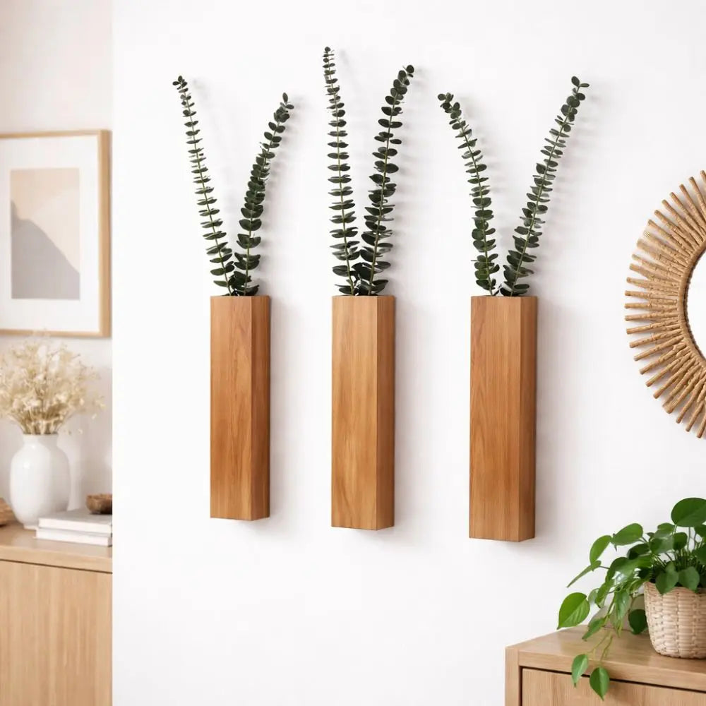 vases murales bois naturel moderne plante artificielle résistant usure fait main