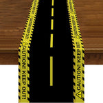 nappe fête enfant construction excavatrice happy birthday garçon anniversaire chantier engins construction cones signalisation