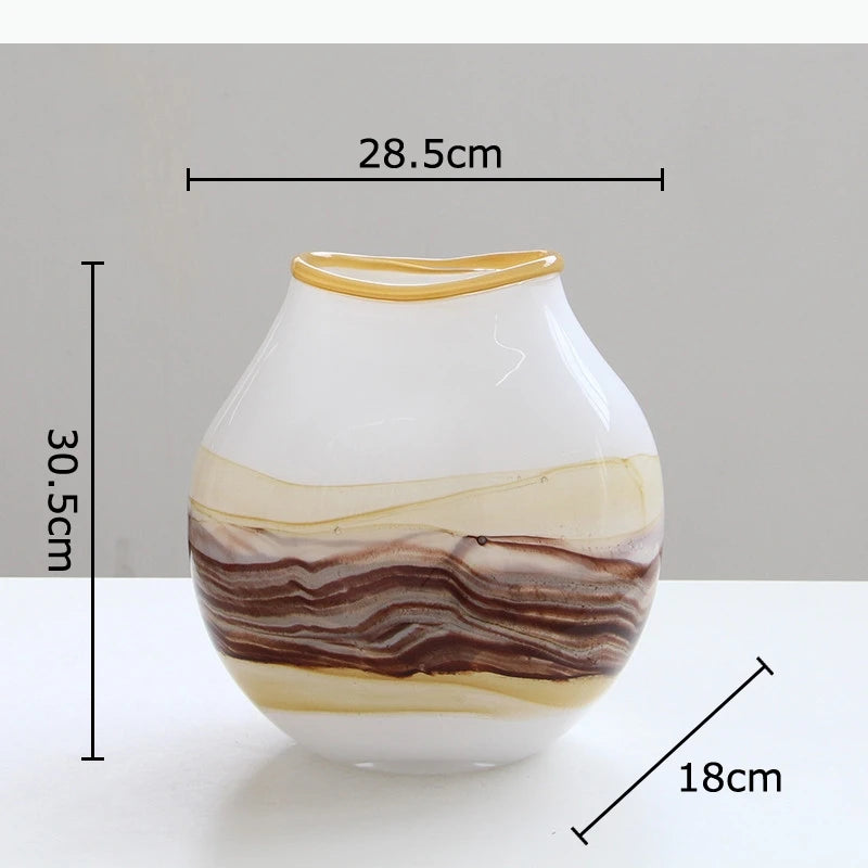 vase verre ondulé moderne motifs naturels couleurs blanc marron jaune rouge