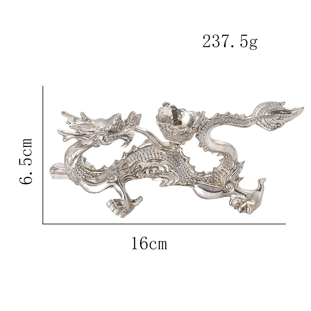 statuette dragon argenté détails complexes motifs floraux traditionnel asiatique décoration intérieure accessoire maison figurine
