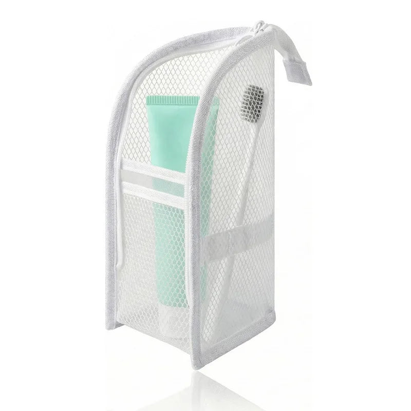 organisateur voyage toile maille eva imperméable cordon serrage brosse dents rasoir crèmes bouteille parfum