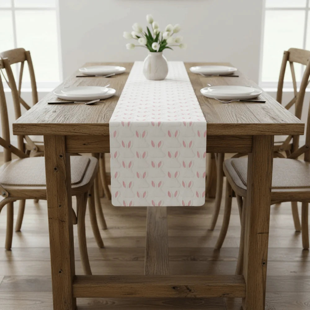 chemin table blanc lapins oreilles roses moderne décoration fête mariage table restaurant chambre