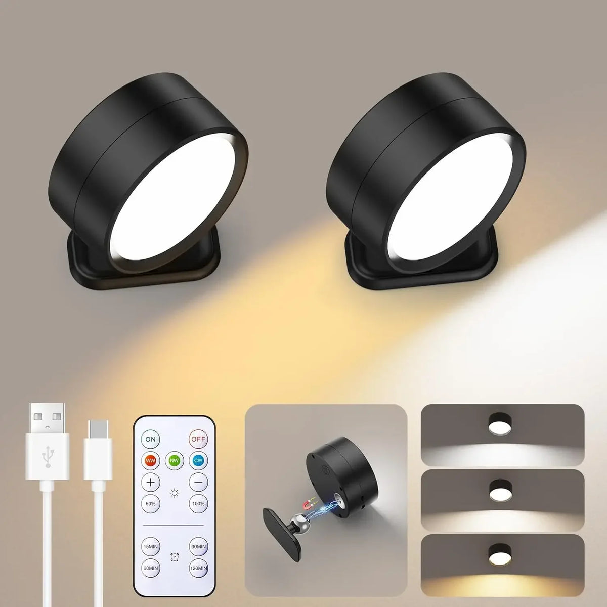 Spot LED rechargeable moderne blanc rond lisse télécommande adhésif aimant charge Type