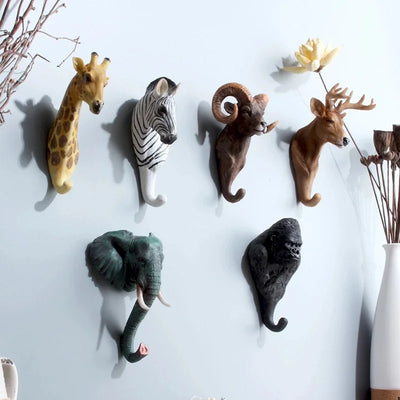 Porte-manteau mural en résine vintage avec crochet animal 3D - Vue de face