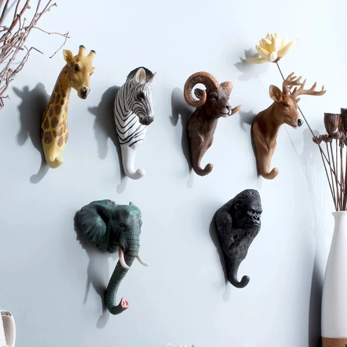 Porte-manteau mural en résine vintage avec crochet animal 3D - Vue de face