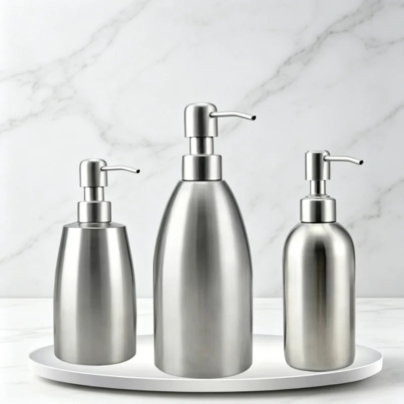distributeur savon liquide argenté acier inoxydable moderne salle bain main shampooing gel