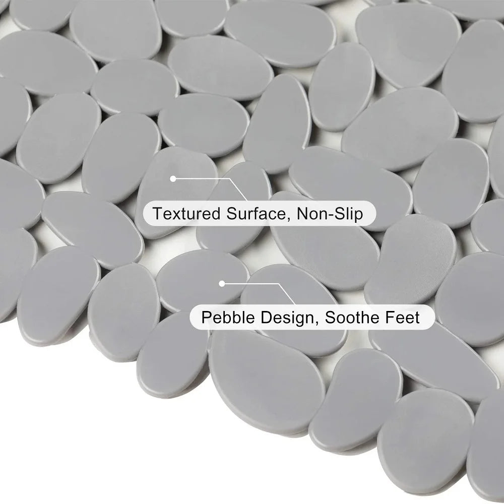 tapis bain antidérapant moderne gris clair succion cup lavable machine cailloux texturé salle bain