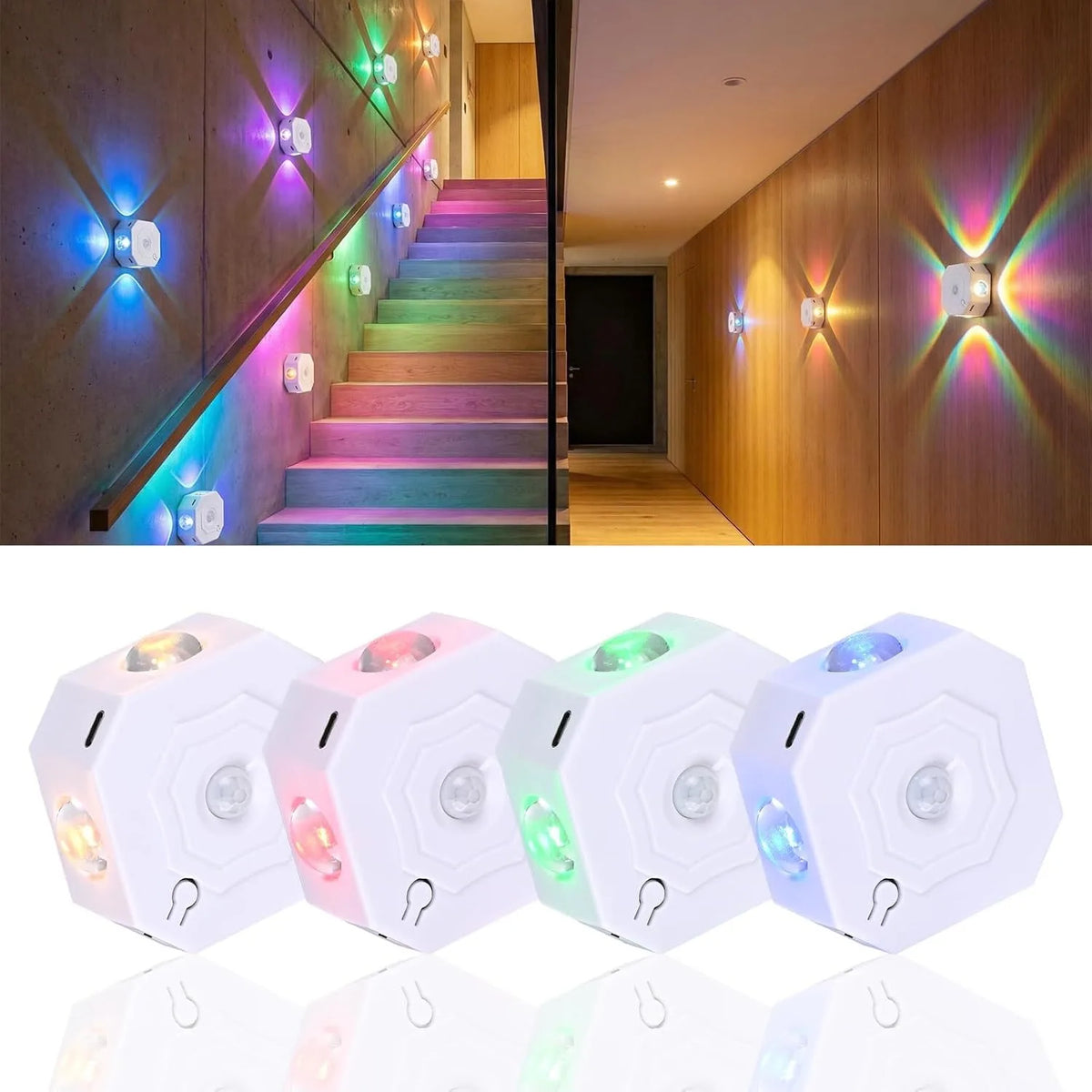 lampe led murale rechargeable sensor mouvement hexagonnelle couleurs blanc moderne
