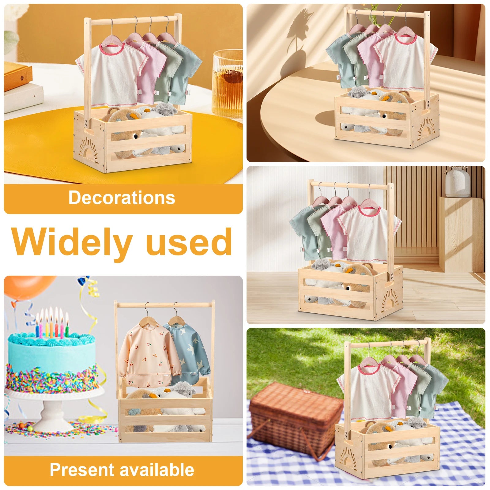 Panier de rangement en bois dans une chambre d'enfant décorée