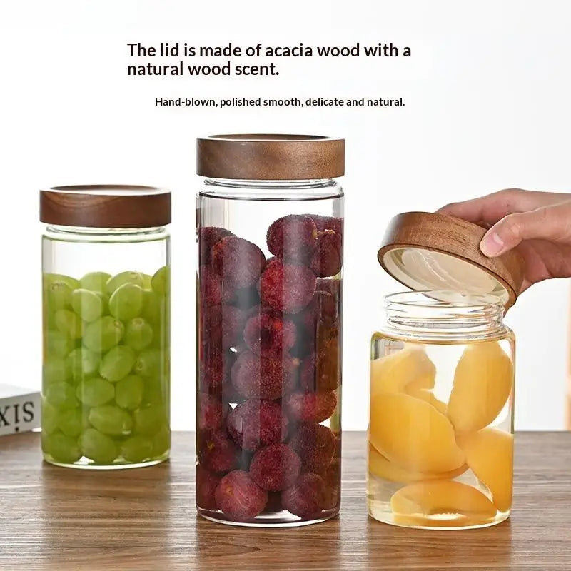 pot conserves verre transparent couvercle bois poignée moderne minimaliste almacenamiento alimentos