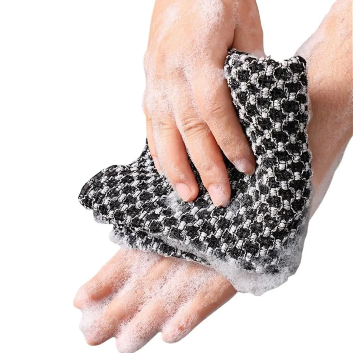 gant bain noir maille fine moderne nettoyage corps antibactérien éponge polyester usage multiple soins