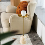 table basse moderne or texture travertin salon chambre coucher minimaliste rond métal inoxydable