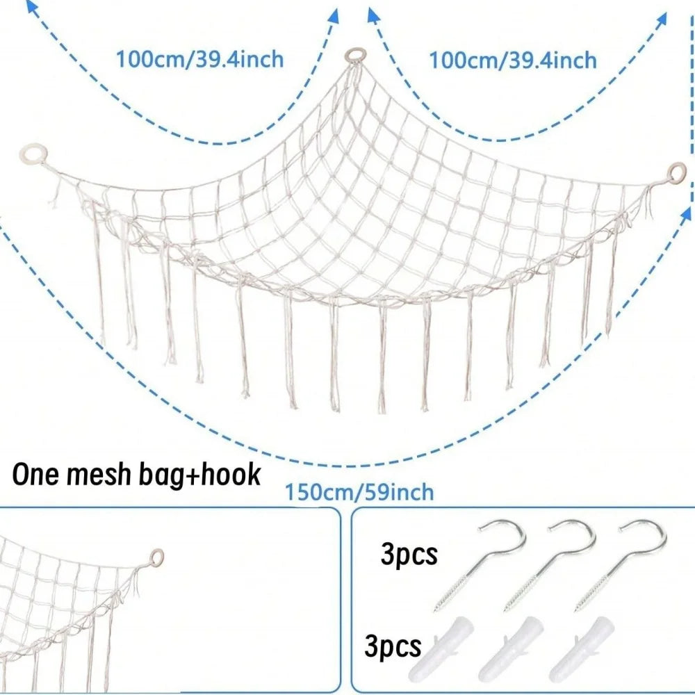 hamac jouets coton macramé franges boho crochets fixation beige clair chambre salon