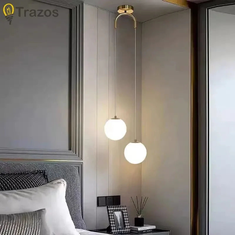 suspension lumineuse moderne minimaliste noir deux globes blancs métal chambre salon