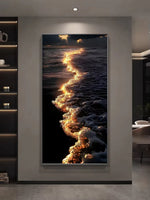 tableau moderne vague lumineuse cadre mural éclairage led noir bleu doré fixé mur appliques