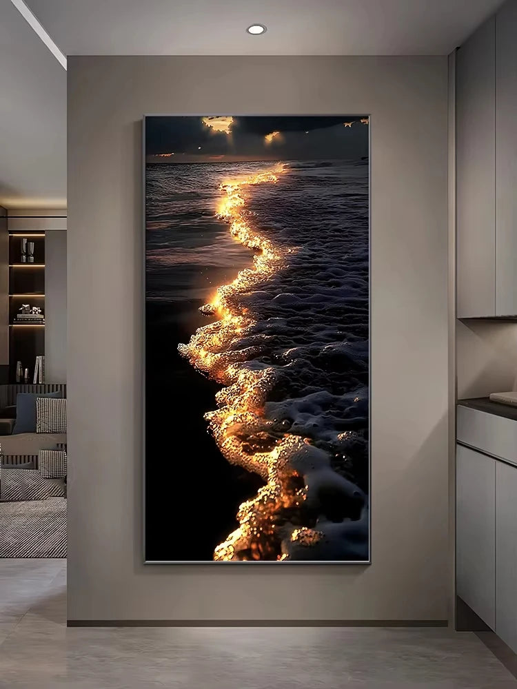 tableau moderne vague lumineuse cadre mural éclairage led noir bleu doré fixé mur appliques