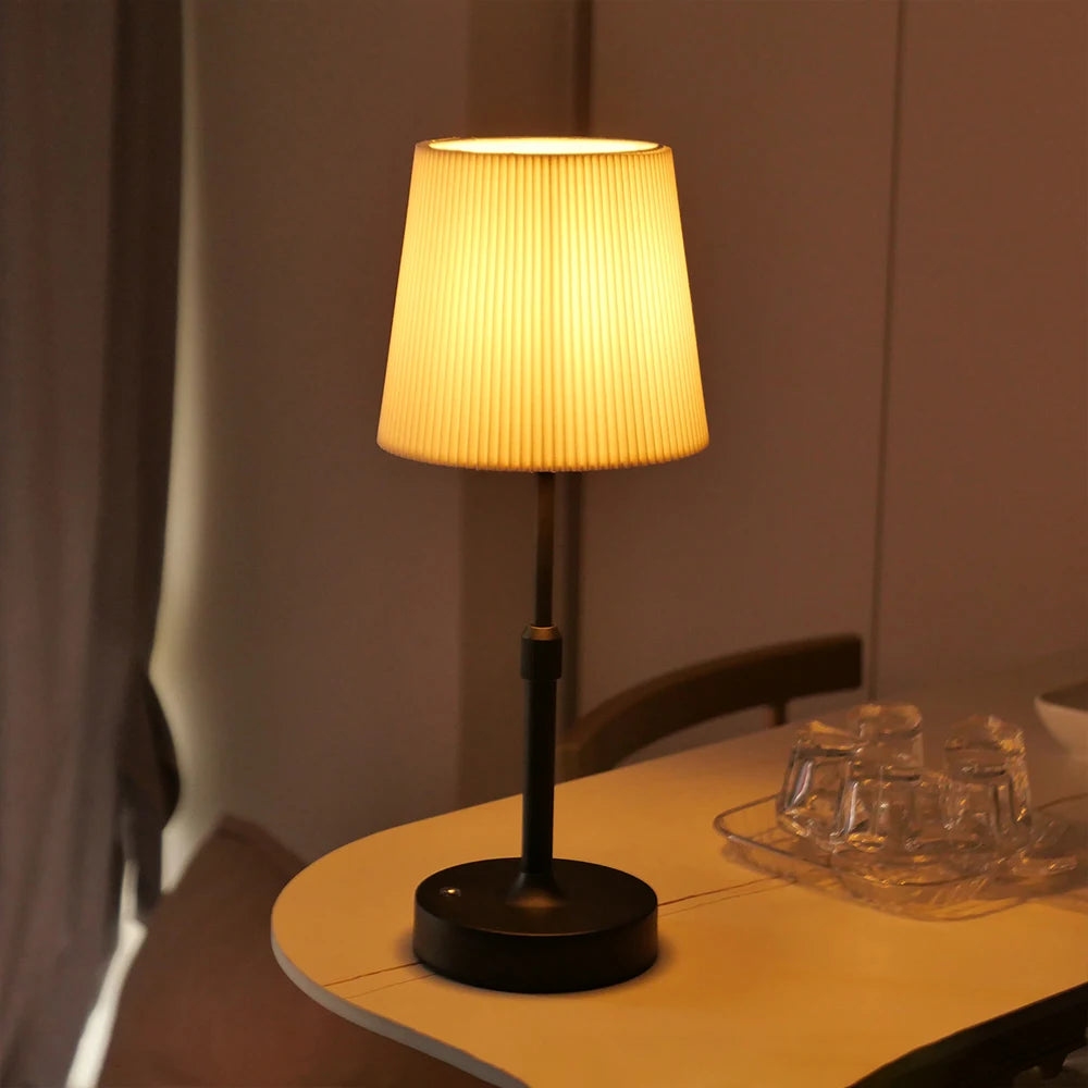 lampe table vintage or plissée interrupteur tactile rechargeable led noir beige