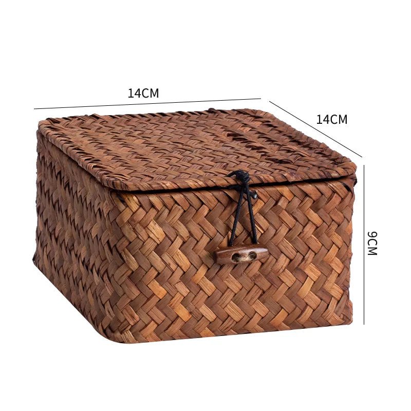 boîtes rangement tissage paille naturelle rustique boucles métalliques respectueux environnement multiple utilisations
