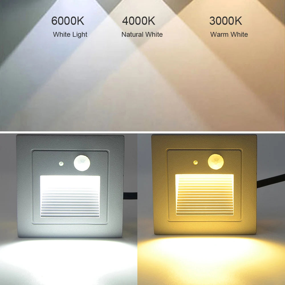 Lampes murales encastrables LED modernes 3W noir argenté extérieures intérieures