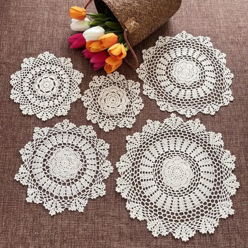 serviettes table crochet motif floral serviettes traditionnelles artisanales 20cm 25cm 40cm couleur beige clair