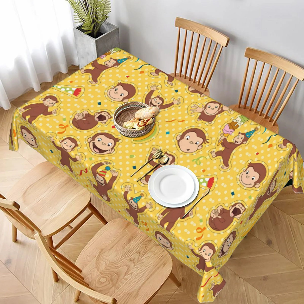 nappe rectangulaire polyestère jaune monkeys fête anniversaire enfants moderne extérieur mariage restaurant