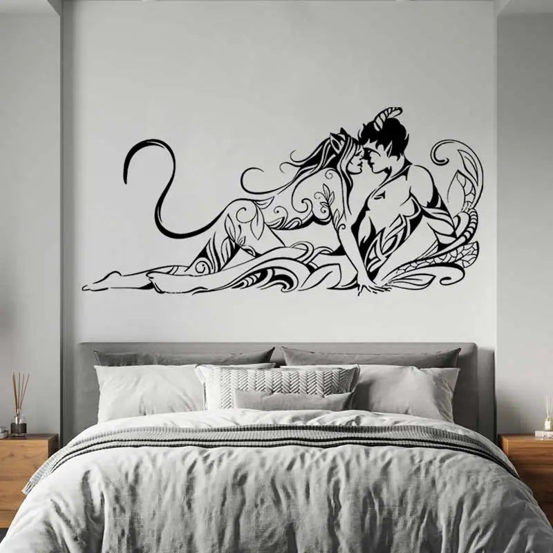 Autocollant mural abstrait chat femme or