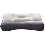 oreiller cervical ergonomique gris blanc texture tissée moderne contour arrondi fixations