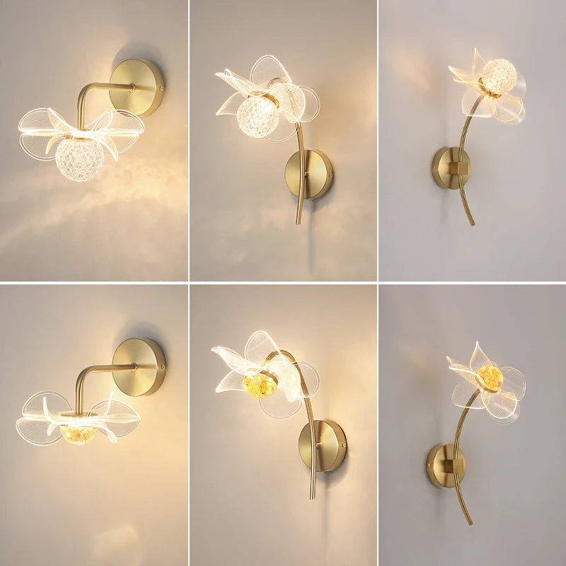 lampe murale moderne or blanc translucide forme fleur éclairage cuisine salle manger