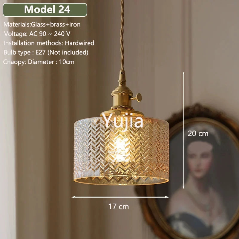 suspension lumineuse vintage transparente relief doré éclairage rétro chambre salon