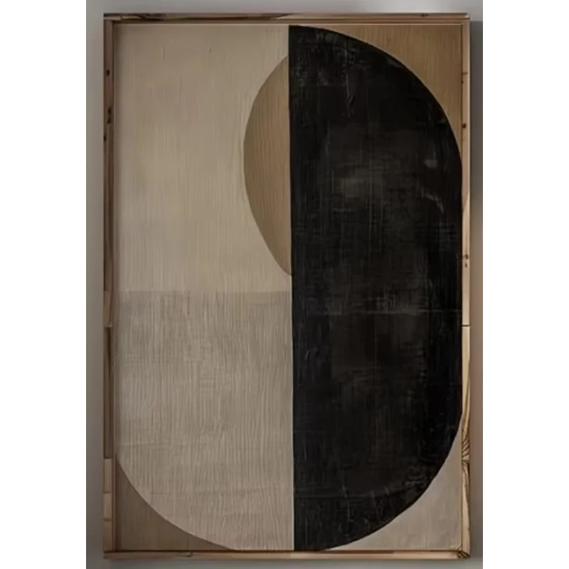 tableau abstrait contemporain toile beige noir minimaliste cadre bois chambre salon decoration 40x60cm 55x80cm