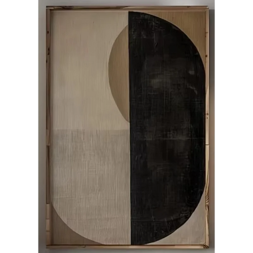 tableau abstrait contemporain toile beige noir minimaliste cadre bois chambre salon decoration 40x60cm 55x80cm