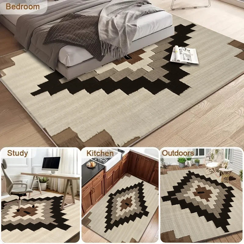 tapis sol moderne motif géométrique patchwork ethnique salon chambre maison facile entretien