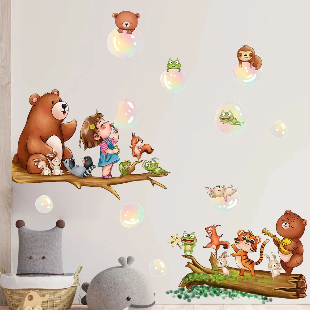 stickers muraux multicolores dessins animés cartoon adhésifs personnages boissons bulles colorées deco maison salon