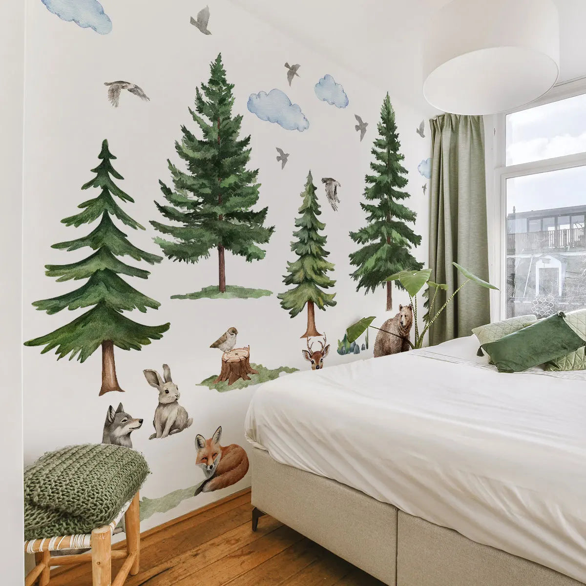 sticker mural forêt animaux aquarelle enfants chambre décoration écologique résistant eau
