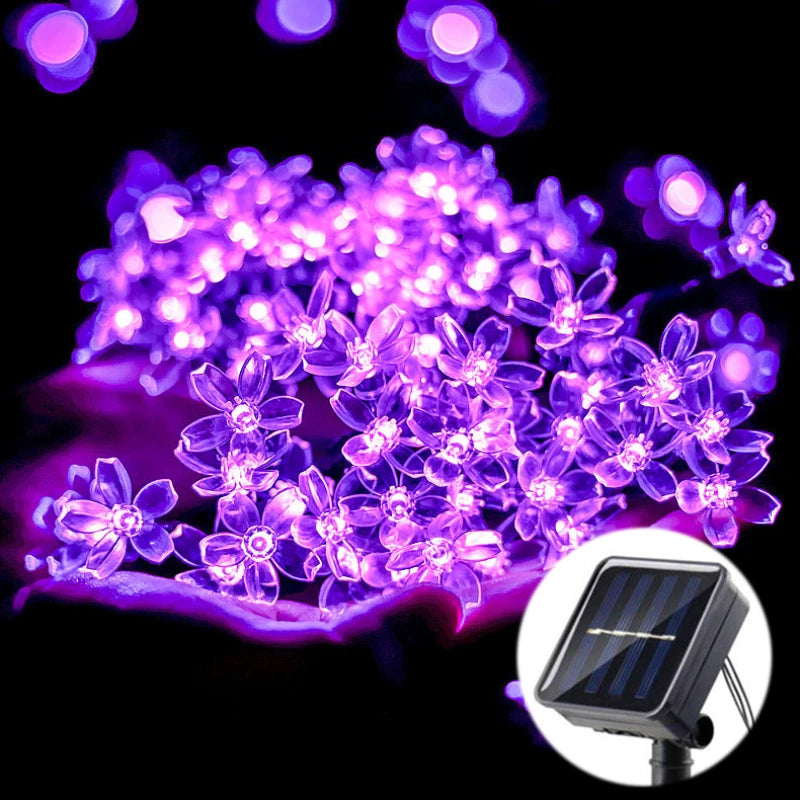 guirlandes lumineuses solaires led fleurs cerisier blanc multicolore extérieures imperméables