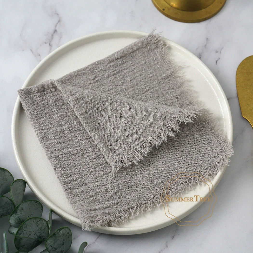 serviettes table coton beige bleu marine franges rustique réutilisables pack 20 cm32cm