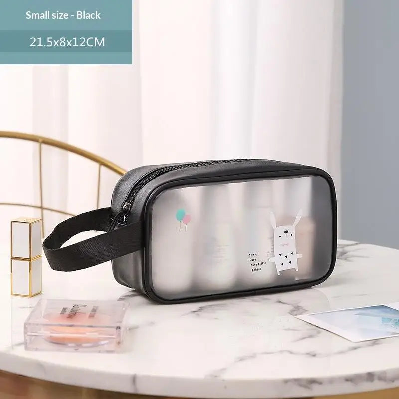 sac rangement transparent cosmétiques imprimé animaux poignée souple rose bleu clair moderne pratique voyage