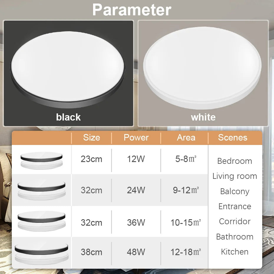 Lampe LED moderne 220V 12W 24W 36W 48W blanc rond autonome
