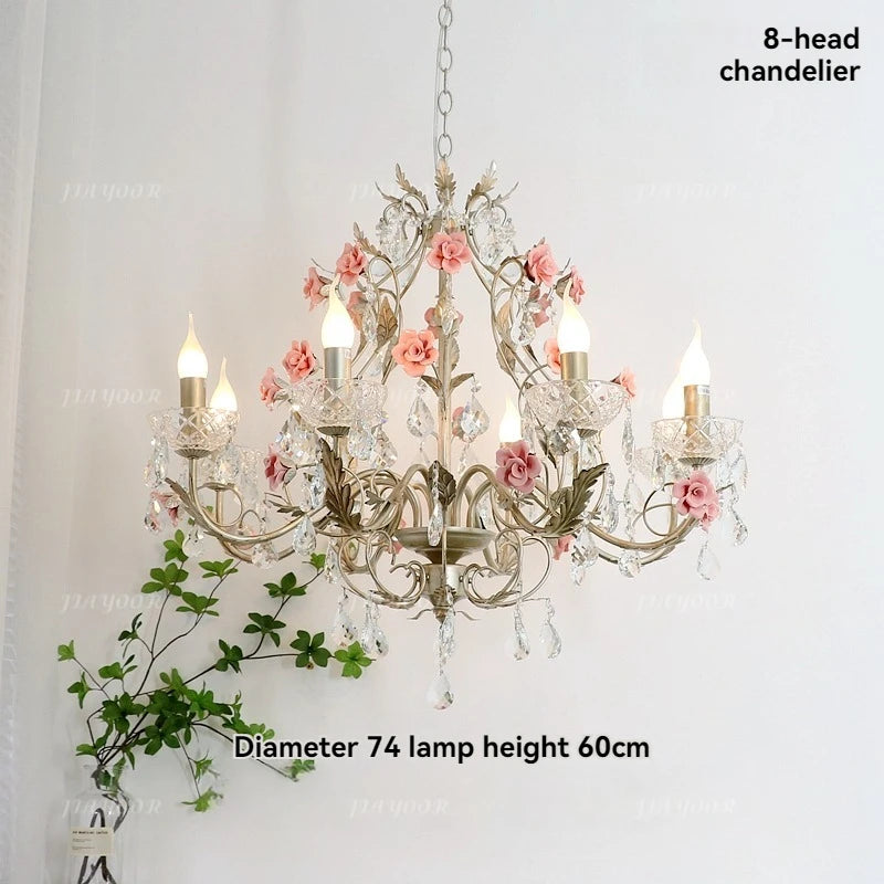 lustre floral cristal transparent rose doré vintage romantique chambre salon