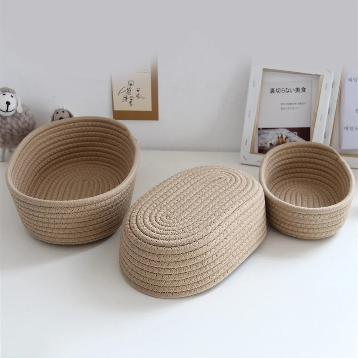 panier rangement tissu tressé pliable jouets cosmétiques maison gris blanc