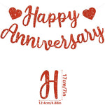 guirlande décorative happy anniversary lettres pailletées coeurs ballons cadeaux gâteau bougies festifs rouge or