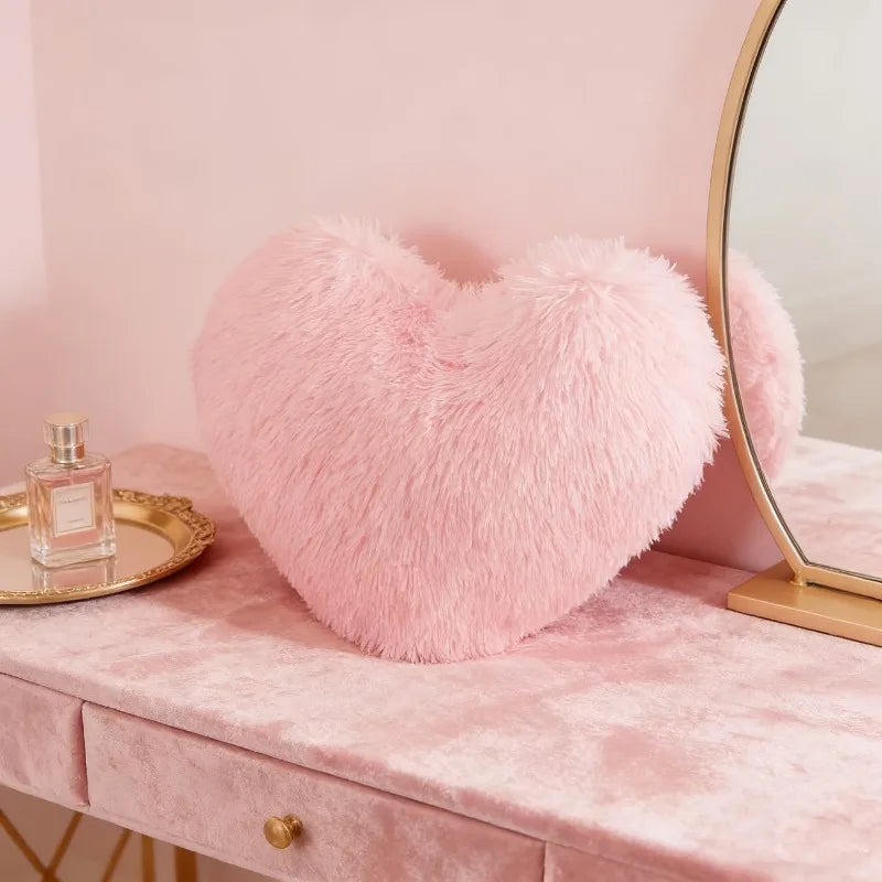 coussin coeur rose pelucheux doux bébé 30x40cm coton lavable salon chambre