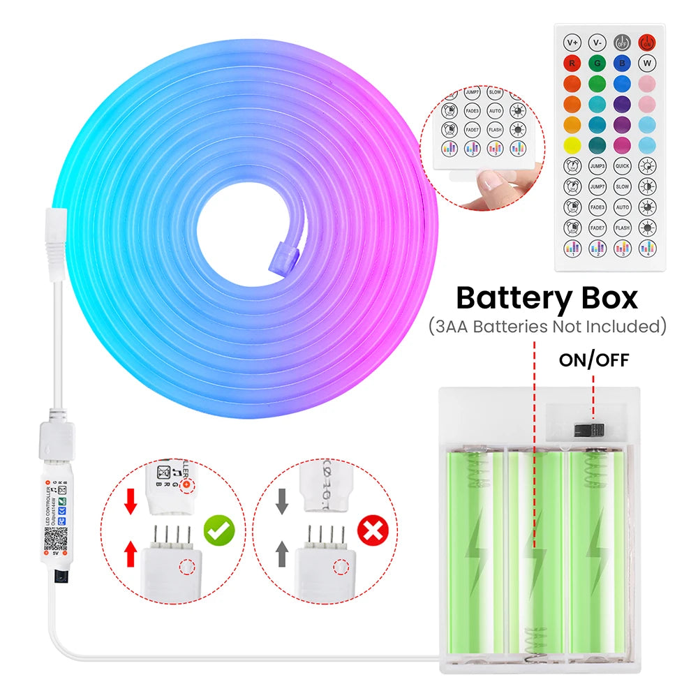 ruban led neon rgb bluetooth flexible étanche télécommande piles chambre moderne