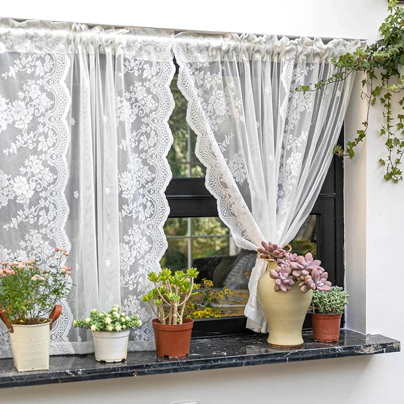 rideau blanc brodé fleur transparent classique cuisine tulle polyester inclusion ruban fixation