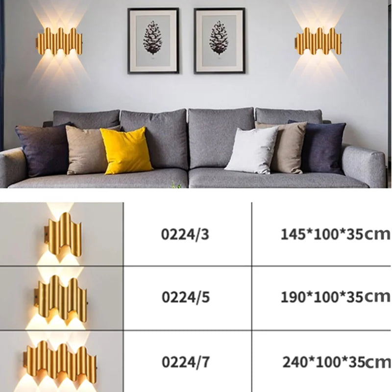 applique murale or noir ondulé contemporain ip65 led 2492000lm 90260v fixations