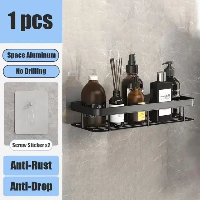 étagère murale aluminium noir contemporaine clips magnétiques rangement salle bain douche toilettes multifonctionnelle fixations